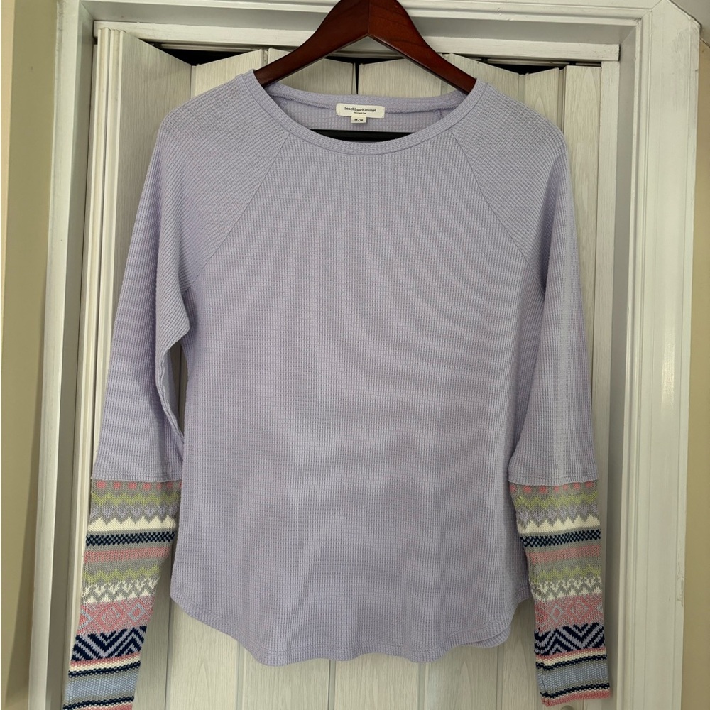 beachlunchlounge Lavender Long Sleeve Top with boho knit sleeves